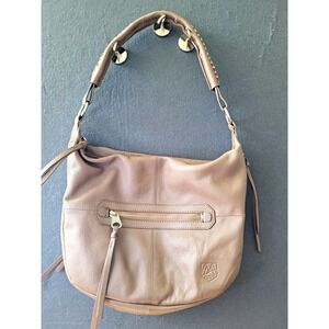 Malatesta Brown Crescent Shoulder Leather Bag, Zip Expanding Bottom